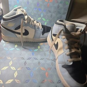 Air Jordan 1 Mid White Black Light Blue Sneakers